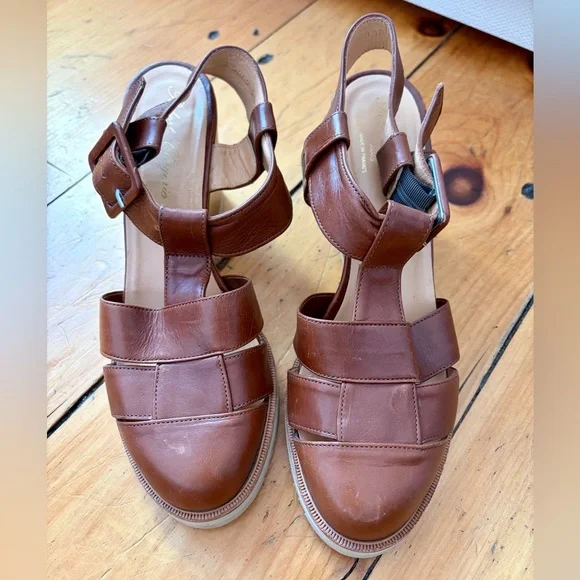 Robert Clergerie Brown Leather Wedge Sandals Size 7 Made in France - Picture 5 of 9